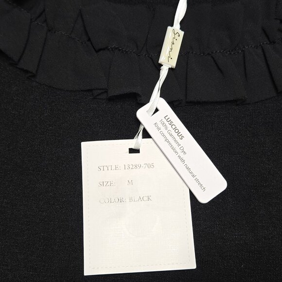 Sioni Milano Sweater Women Medium Black Short Sleeve Ruffle Mesh Knit Whimsigoth - Picture 11 of 13